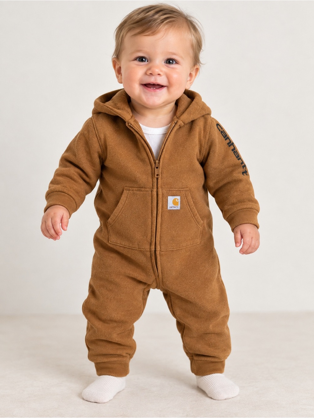 Carhartt Baby Hooded Zip One-Piece in Carhartt Brown